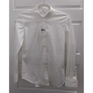 New LaFayette 148 New‎ York White Cotton Blend Ruffled Blouse $548rt sz XXS